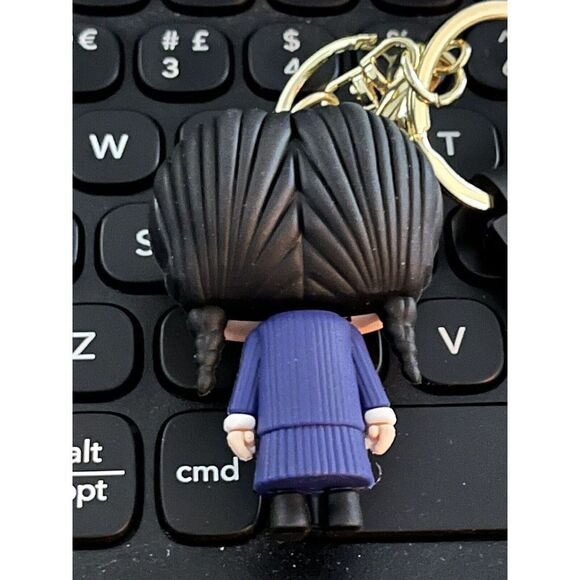 Wednesday Addams Family 3D Keychain PVC Logo Leash, Purple Outfit, - Picture 3 of 3
